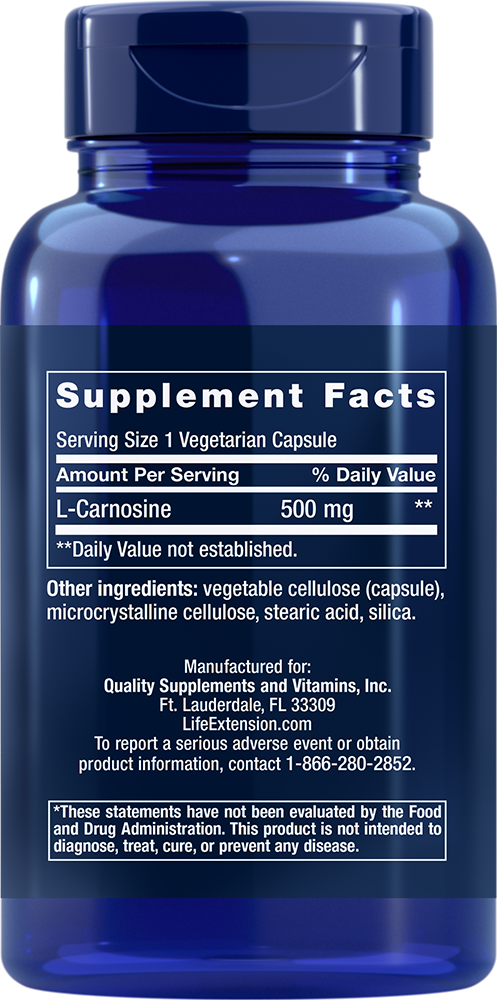 
Carnosine, 500 mg, 60 vegetarian capsules